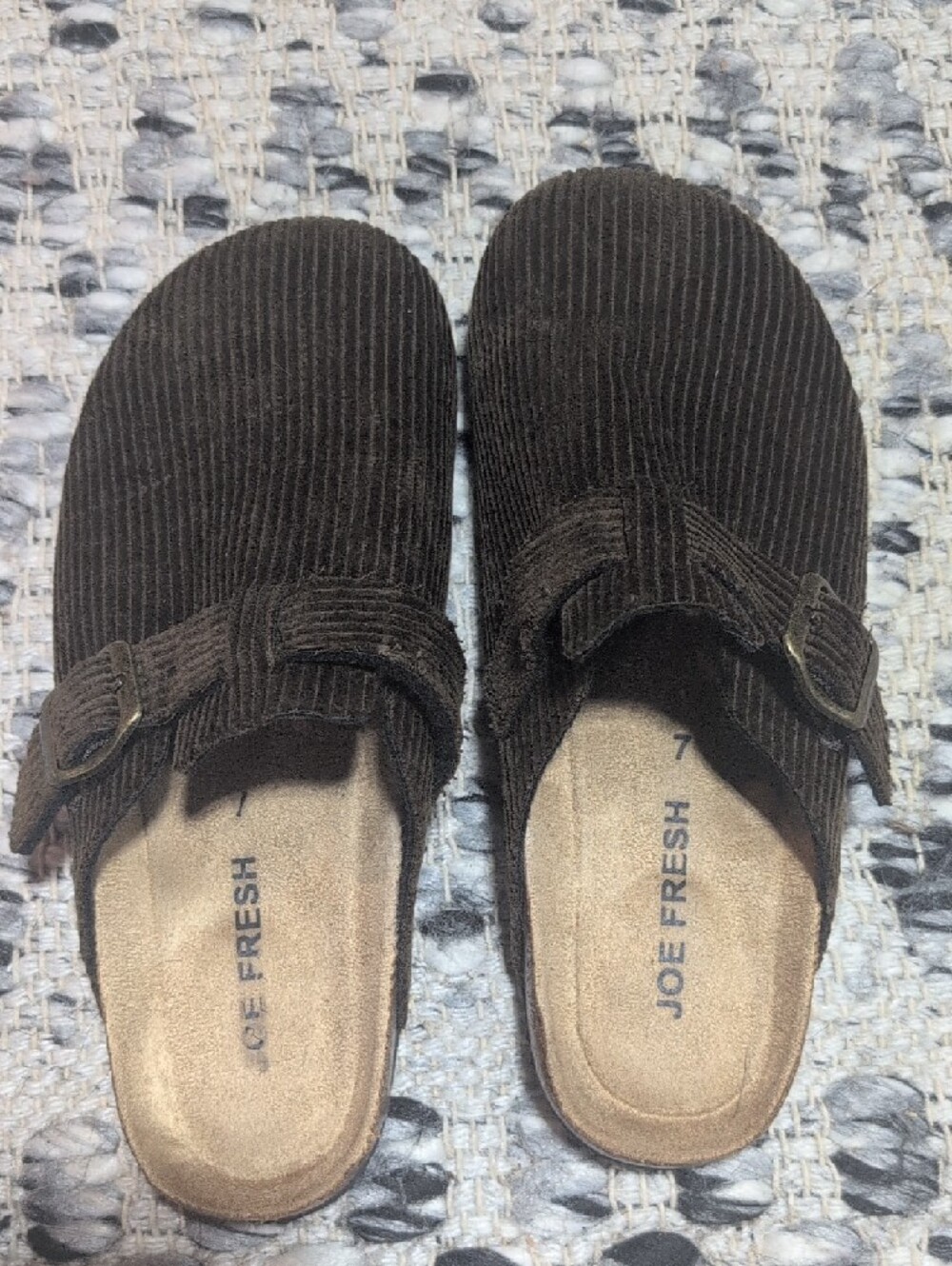 Joe Fresh Dark Brown Corduroy Slip-On Clogs with Buckle - Picture 3 of 7